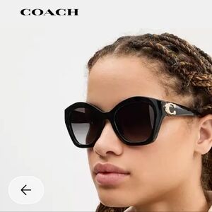 COACH Black Oversized Square Sunglasses with Gold C Logo